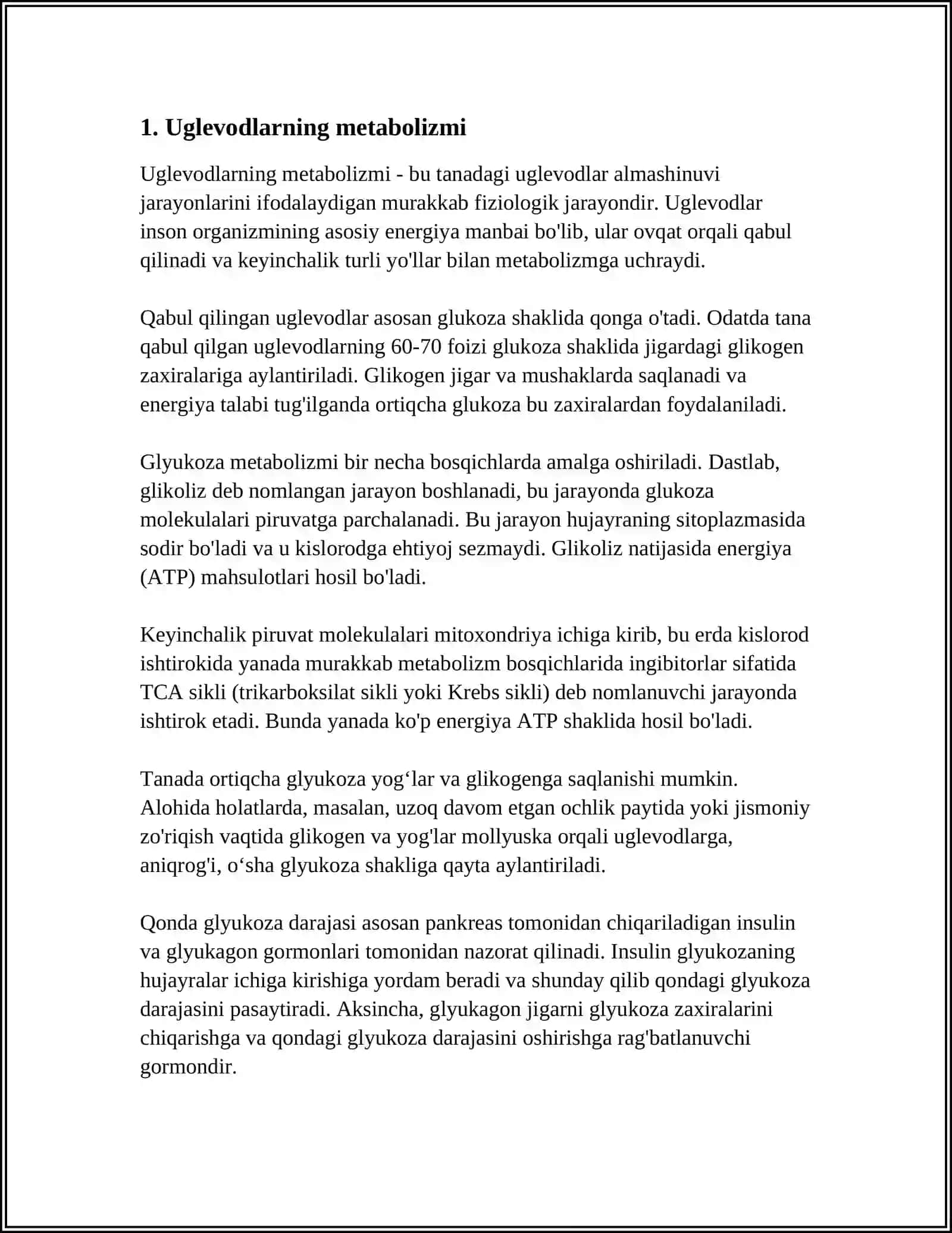 UGLEVODLAR, YOGʻLAR VA AMINOKISLOTALAR ALMASHINUVI OʻRTASIDAGI BOʻGʻLIQLIK 3