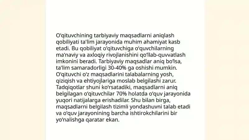 Barkamol avlod tarbiyasida oʻqituvchining tarbiyaviy maqsadlarni pedagogik mahorat asosida toʻgʻri tanlay olishi 3