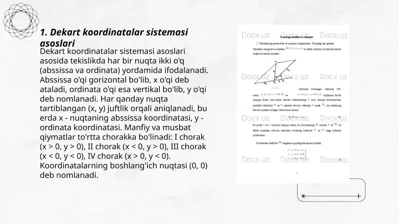 Tekislik va fazodagi Dekart koordinatalar sistemasi va ularning tatbiqi 3