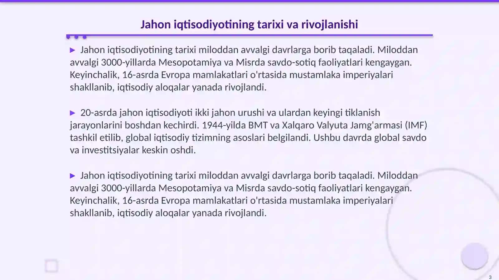 Jahon iqtisodiyoti tizim sifatida 3