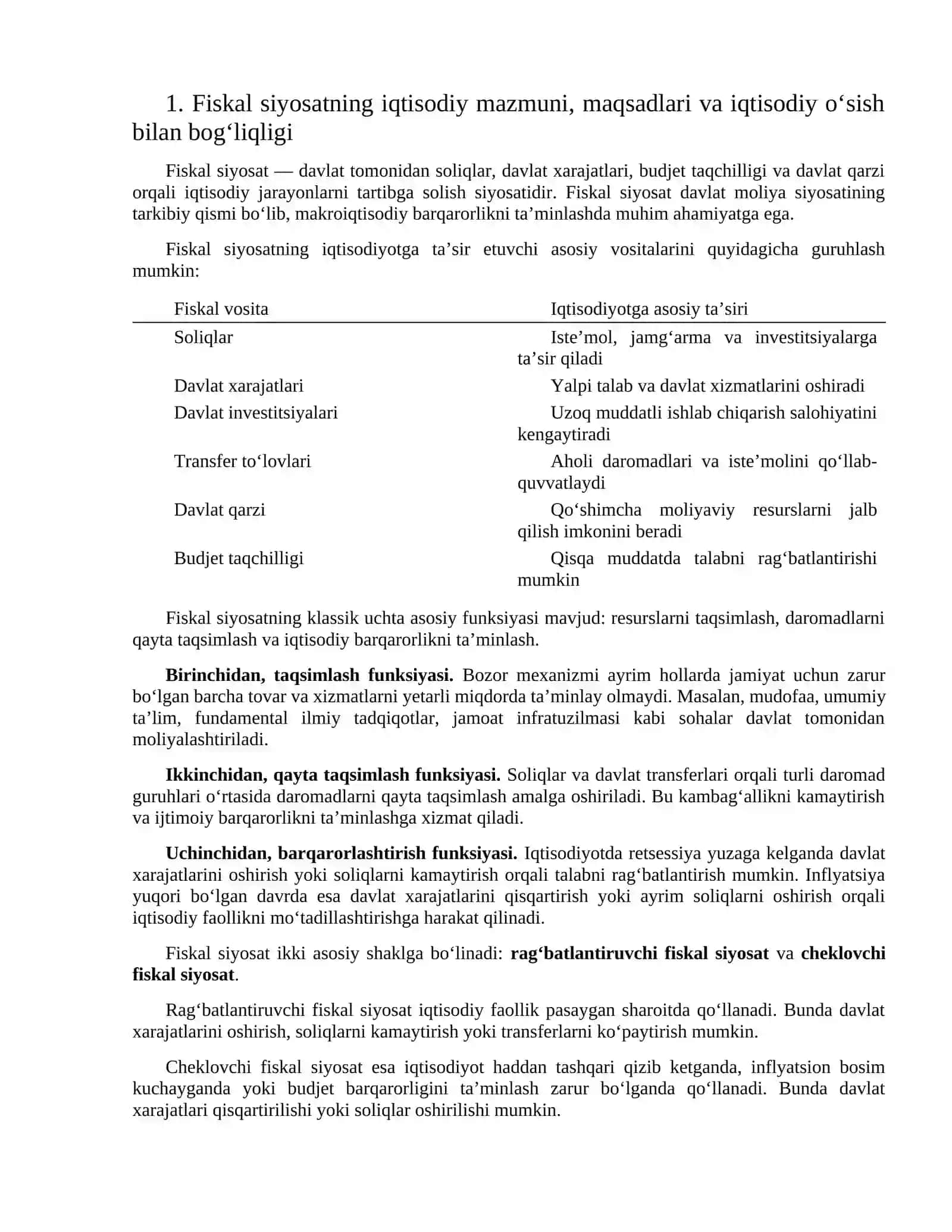 Fiskal siyosatning iqtisodiy o‘sishga ta’sirini mamlakatlar misolida o‘rganish 3