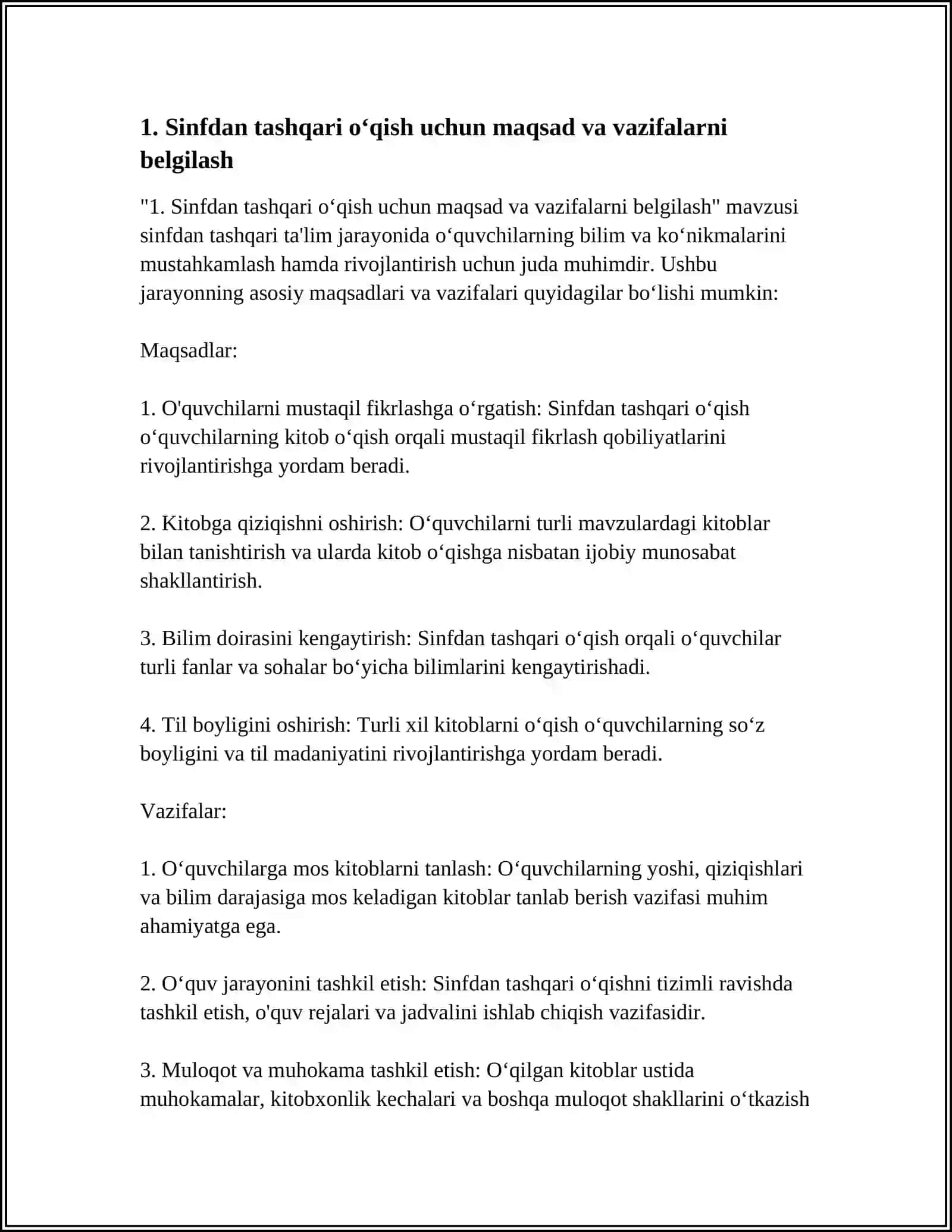 SINFDAN TASHQARI OʻQISH NAMUNASINI ISHLAB CHIQISH 3