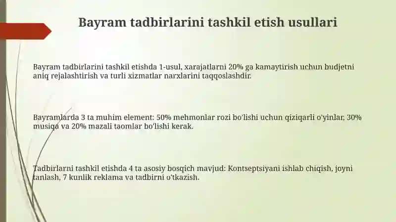 Bayram tadbirlarini tashkil etish usullari 3
