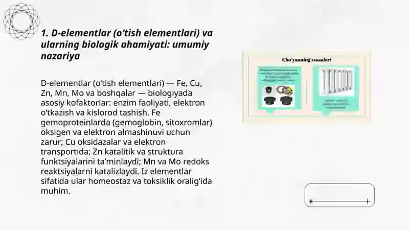 D-elementlarning biologik ahamiyati.Qora metallurgiya. Po'lat va cho'yan ishlab chiqarish 3