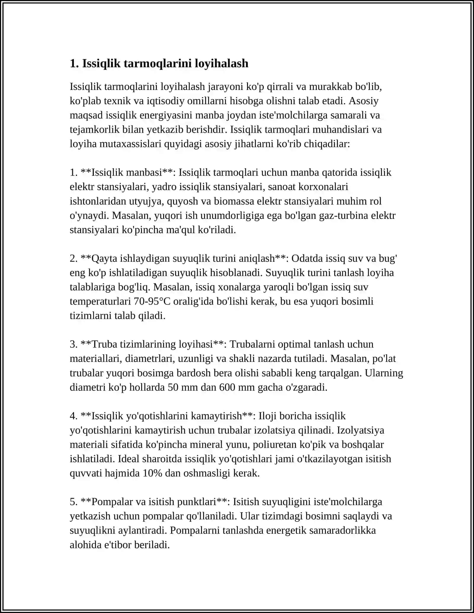 Issiqlik Tarmoqlarini Sinash, Sozlash va Ishga Tushurish 3