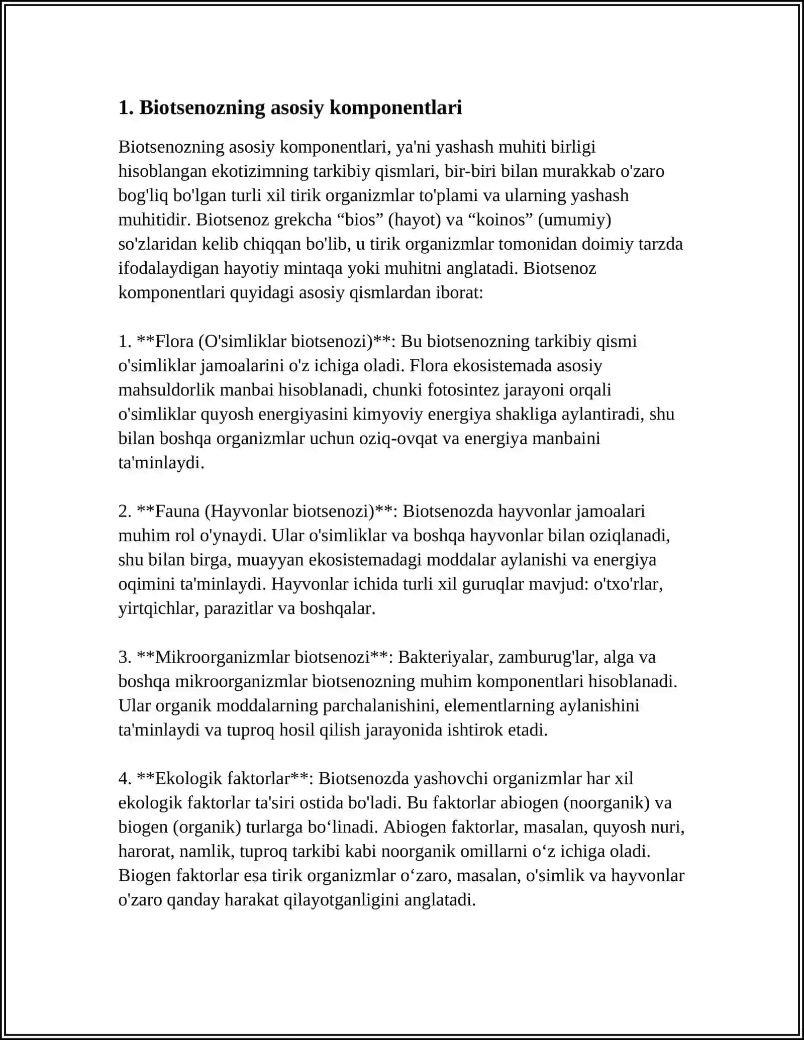 BIOTSENOZNING EKOLOGIK STRUKTURASI: TABIIY VA SUN'IY EKOTIZMLAR 3