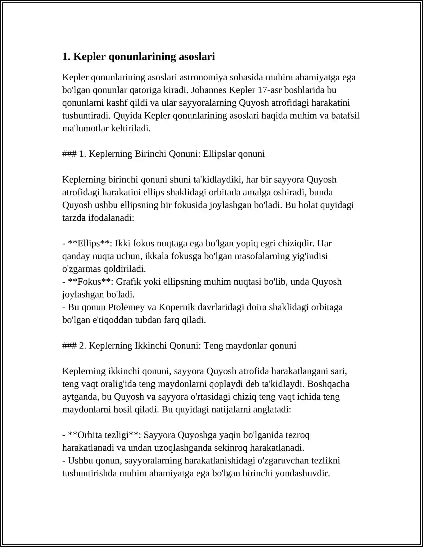 MUSTAQIL ISH Mavzu: KEPLER QONUNLAR. KOSMIK TEZLIK 3
