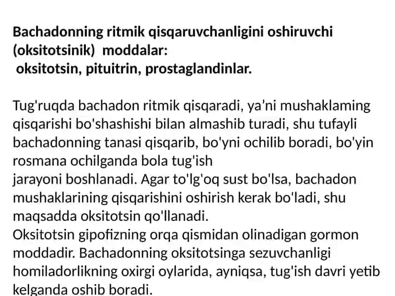 Farmakologiya Bachadon mushaklariga taʼsir koʻrsatuvchi moddalar 3