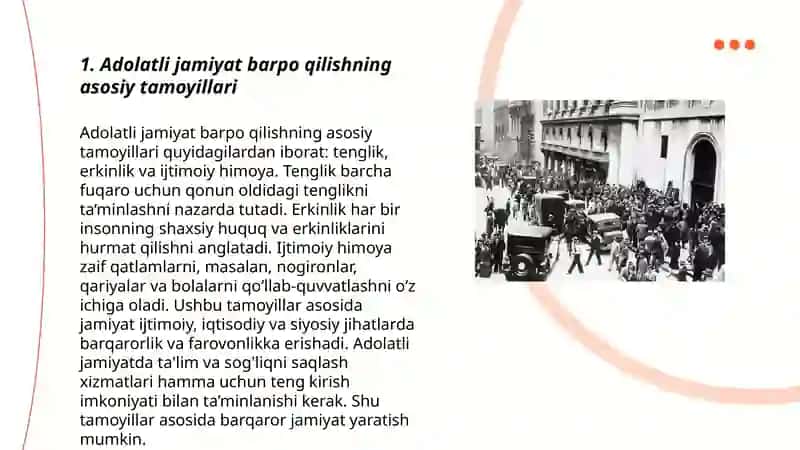 Mamlakat adolatli va qonun ustuvorlik tamoyillarini taraqqiyotning eng asosiy chòqqiga chiqarish 3