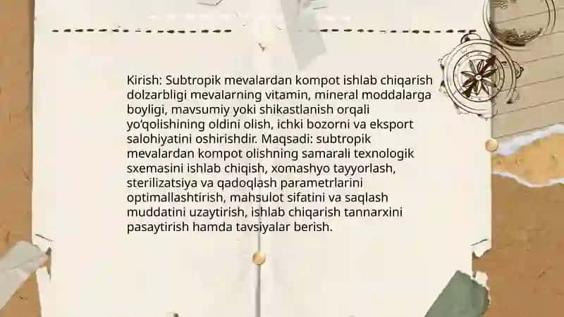 subtropik mevalardan kompot olish texnologik sxemasi 3