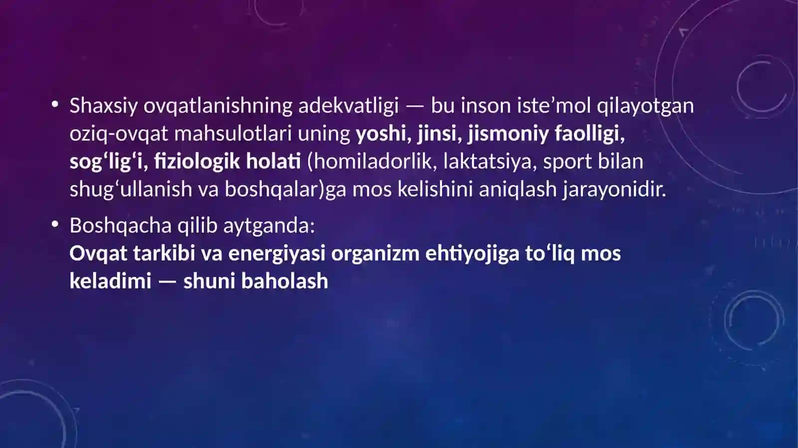 Shaxsiy ovqatlanishning adekvatligini o'rganish va baholash 3