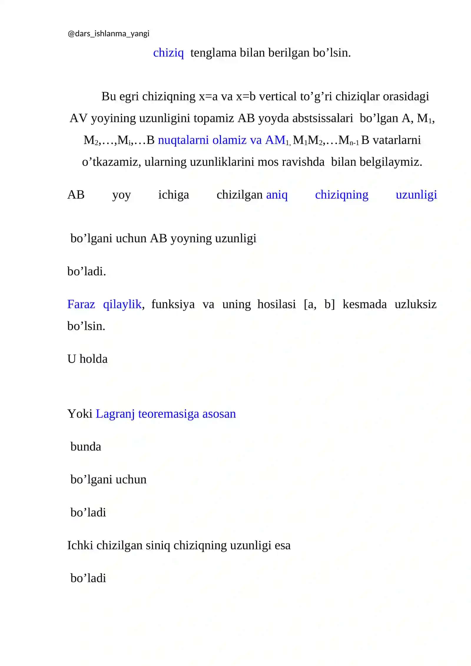 Aniq integralning tadbiqlari (Yassi shaklning yuzasi.Egri chiziq yoyi uzunligi, Hajmlarni hisoblash) 3