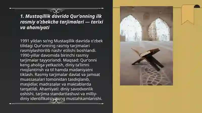 Mustaqillik yillarida Qurʼonning oʻzbek tiliga tarjima qilinishi va tasvirlari 3