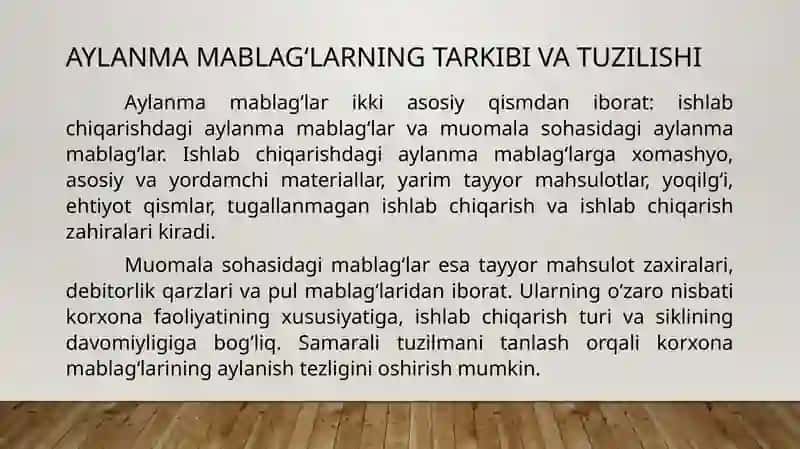 Aylanma mablag'lardan foydalanish ko'rsatkichlari va ulaming aylanishini tezlashtirish yo'llari. 3