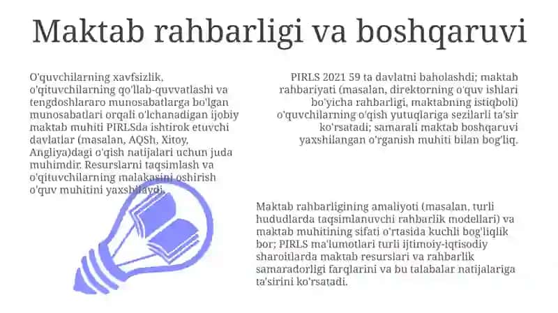 PIRLS tadqiqoti so‘rovnomalarida maktab muhiti 3