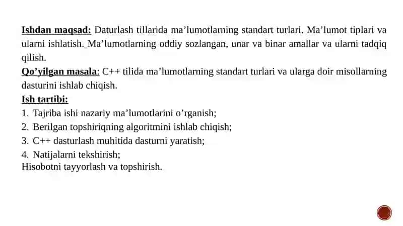Dasturlash tillarida ma’lumotlarning standart turlari 3