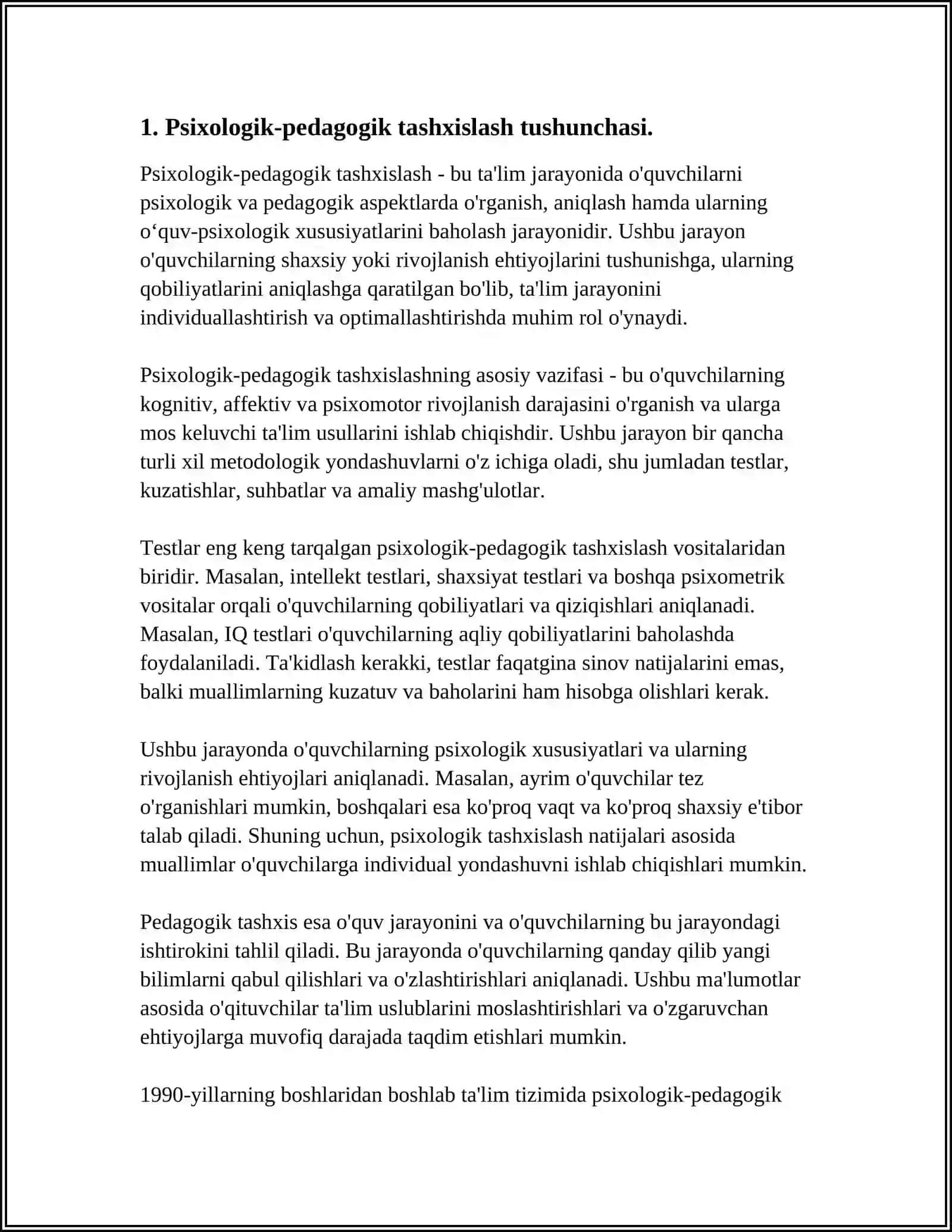 PSIXOLOGIK-PEDAGOGIK TASHHISLASHNI AMALGA OSHIRISHGA QO'YILADIGAN TALABLAR 3