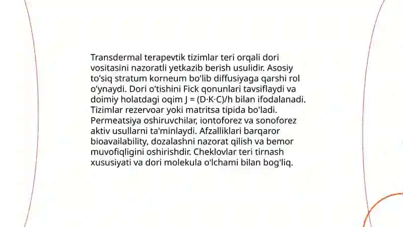 Transdermal terapevtik tizimlar texnologiyasining nazariy asoslari 3