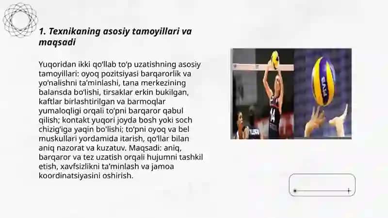 Voleybolda yuqoridan ikki qoʻllab toʻp uzatish texnikasi 3