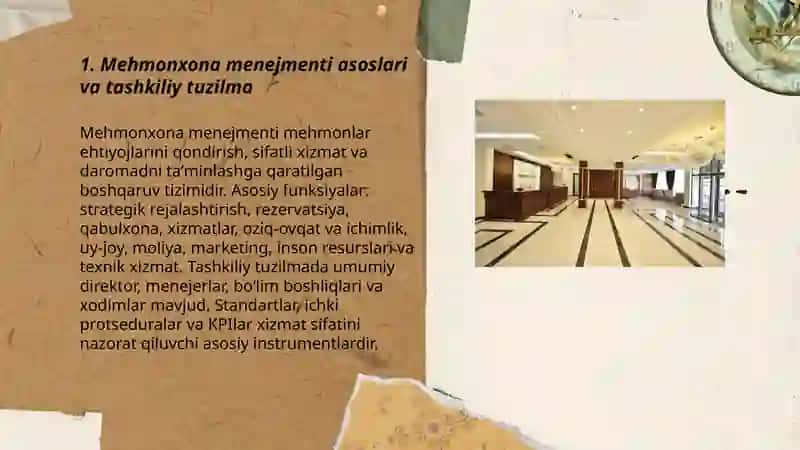 Mehmonxona menejmenti va xizmat ko'rsatish standartlari 3