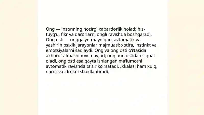 Ong va ong osti kontsepsiyalari. Ongning xossalari 3