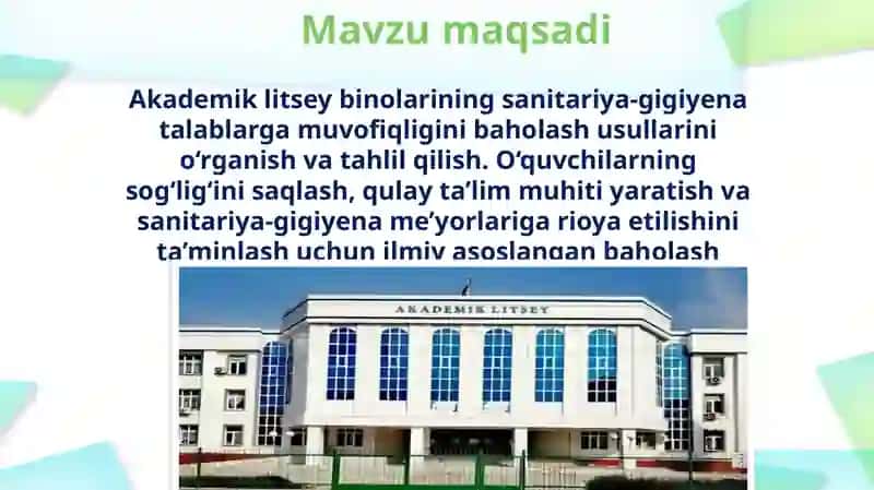 Akademik litseylar loyihasi sanitari-gigiyenik baholash usullar 3