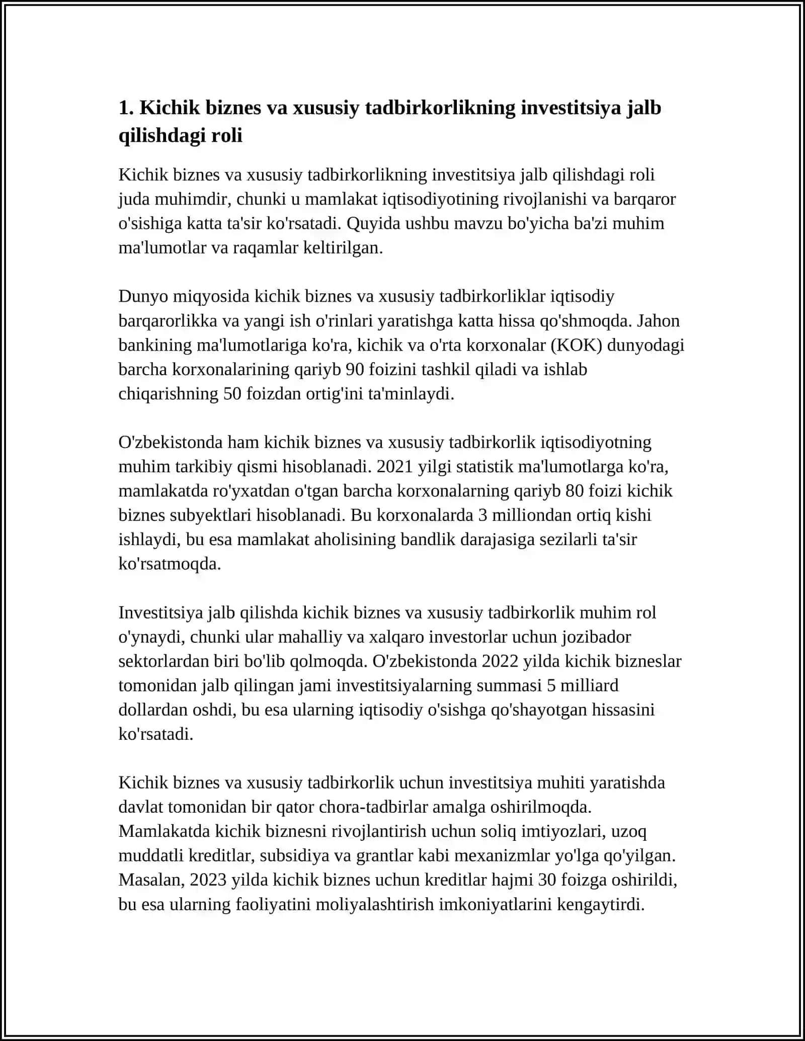 INVESTITSIYA FAOLIYATINI JONLANTIRISHGA KICHIK BIZNES VA XUSUSIY TADBIRKORLIKNING TA'SIRI 3