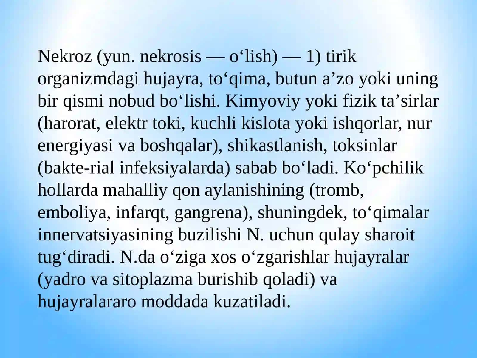 To'qimalar o'limi. Qon aylanishining o'tkir buzilishi 3