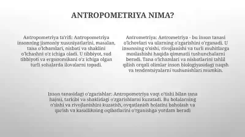 Antrometriya. Odam Tana Va Miya TuzilishidagiO'ZgarishlarniO'Rganish 3
