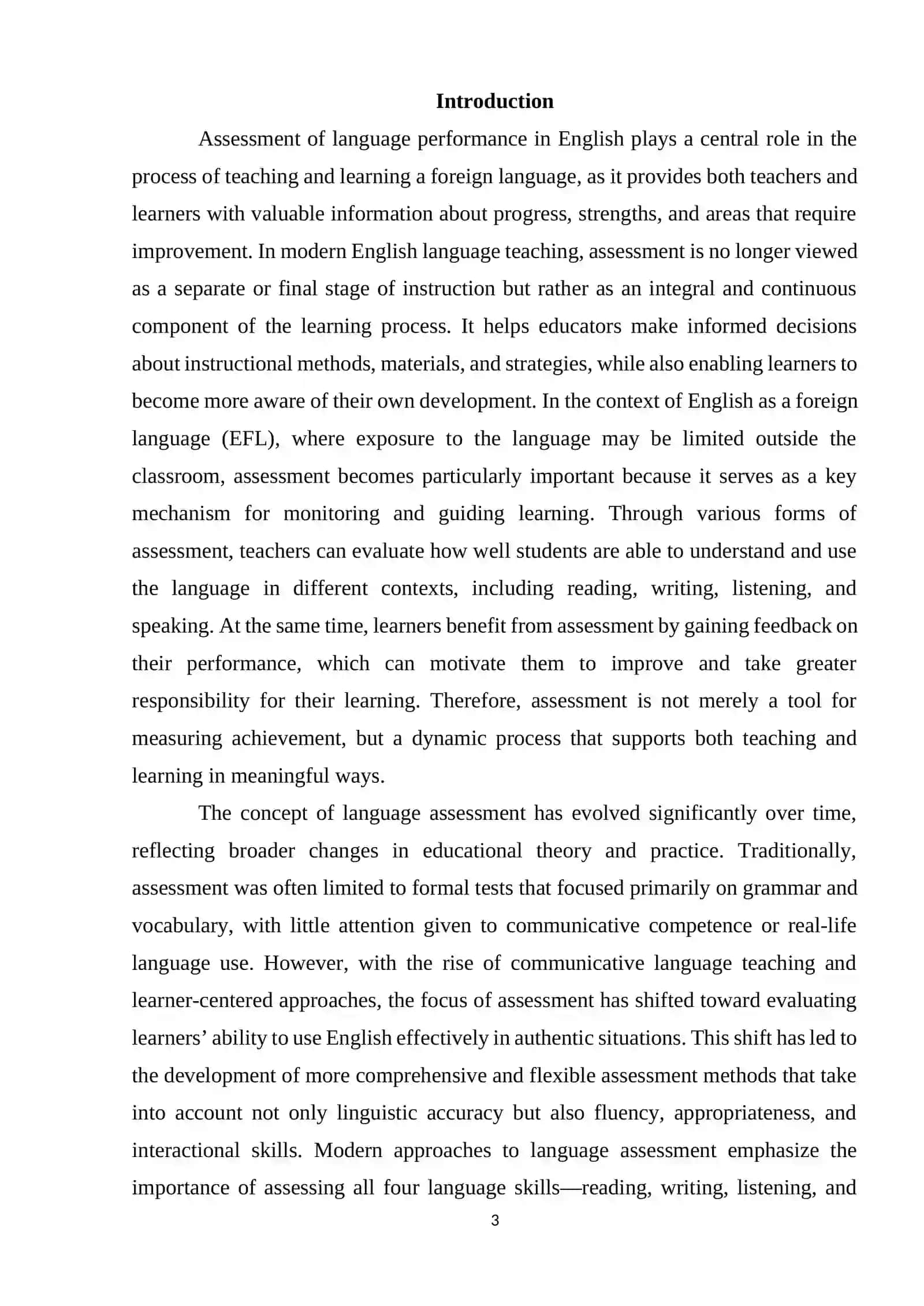 Assessment of language performance in English 3