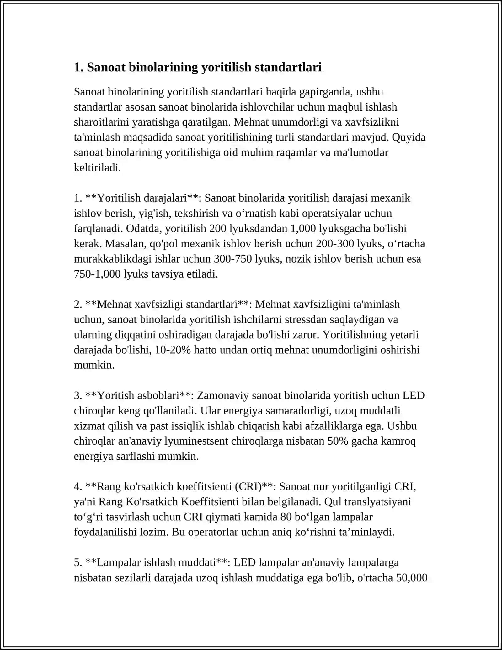 Sanoat binolarining yoritilish standartlari 3