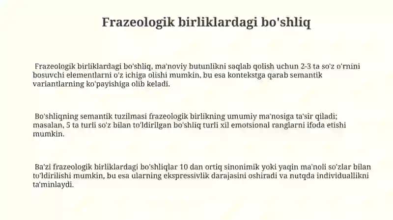 Frazeologik birliklardagi bo'shliq 3
