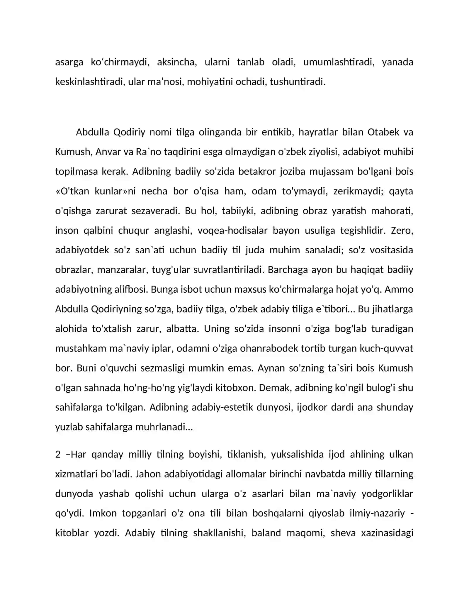 Badiiy asarda konflikt "O'tkan kunlar" romani misolida 3