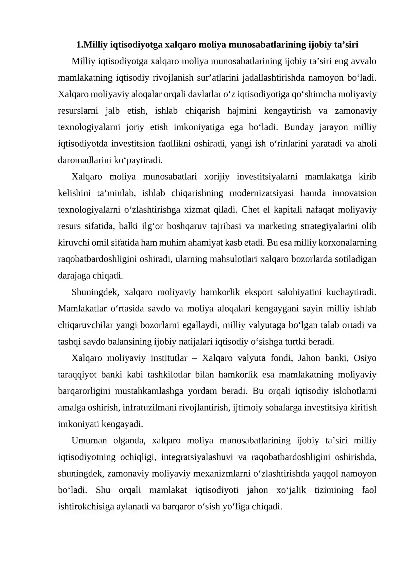 Milliy iqtisodiyotga xalqaro moliya munosabatlarning ijobiy va salbiy ta’siri 3