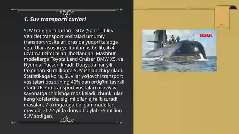 Suv osti transportlaridan foydalanish va turlari 3