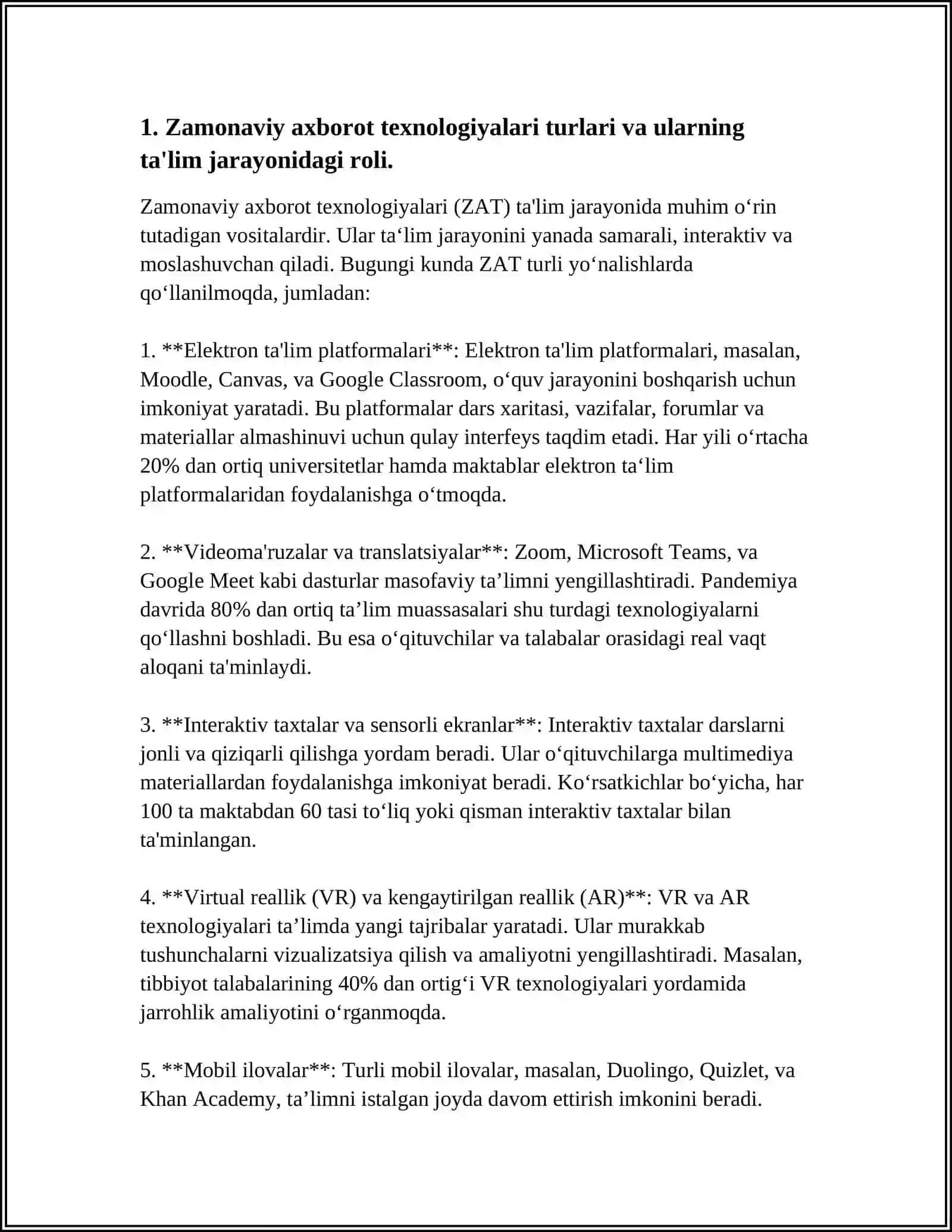 Zamonaviy axborot texnologiyalari turlari va ularning ta'lim jarayonidagi roli 3