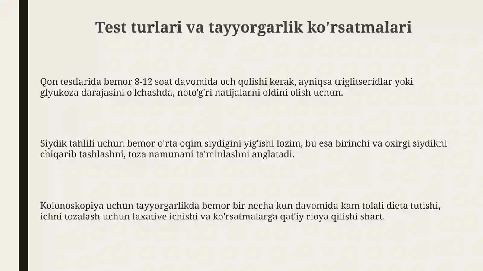 Test turlari va tayyorgarlik ko'rsatmalari 3