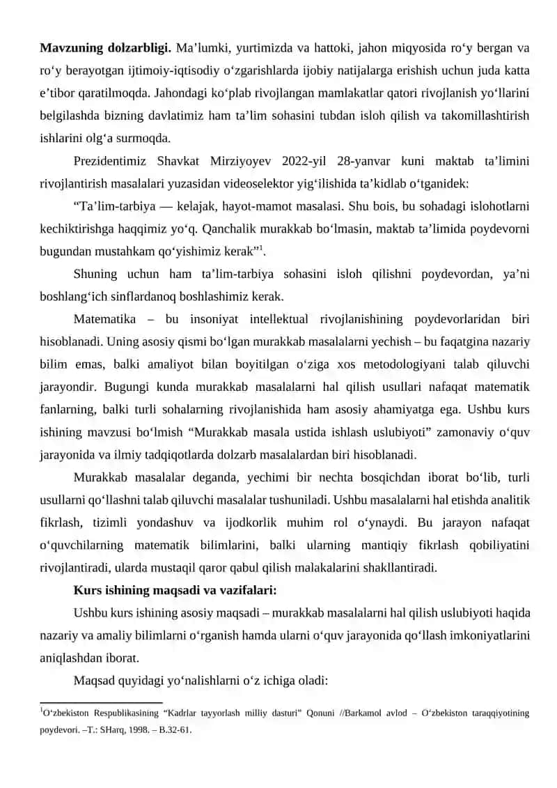 Murakkab masala ustida ishlash uslubiyoti kurs ishi 3