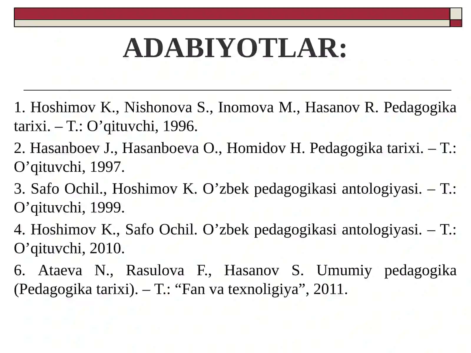 VIIasrdan XIX asrning birinchi yarmigacha o'rta osiyodagi maktablarda tarbiya va pedagogika fikrlar.ppt 3