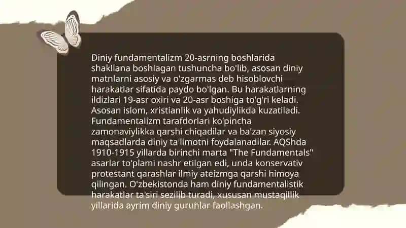 Diniy fundamentalizm radikalizm va terrorizmning tarixi hamda yo'nalishi 3