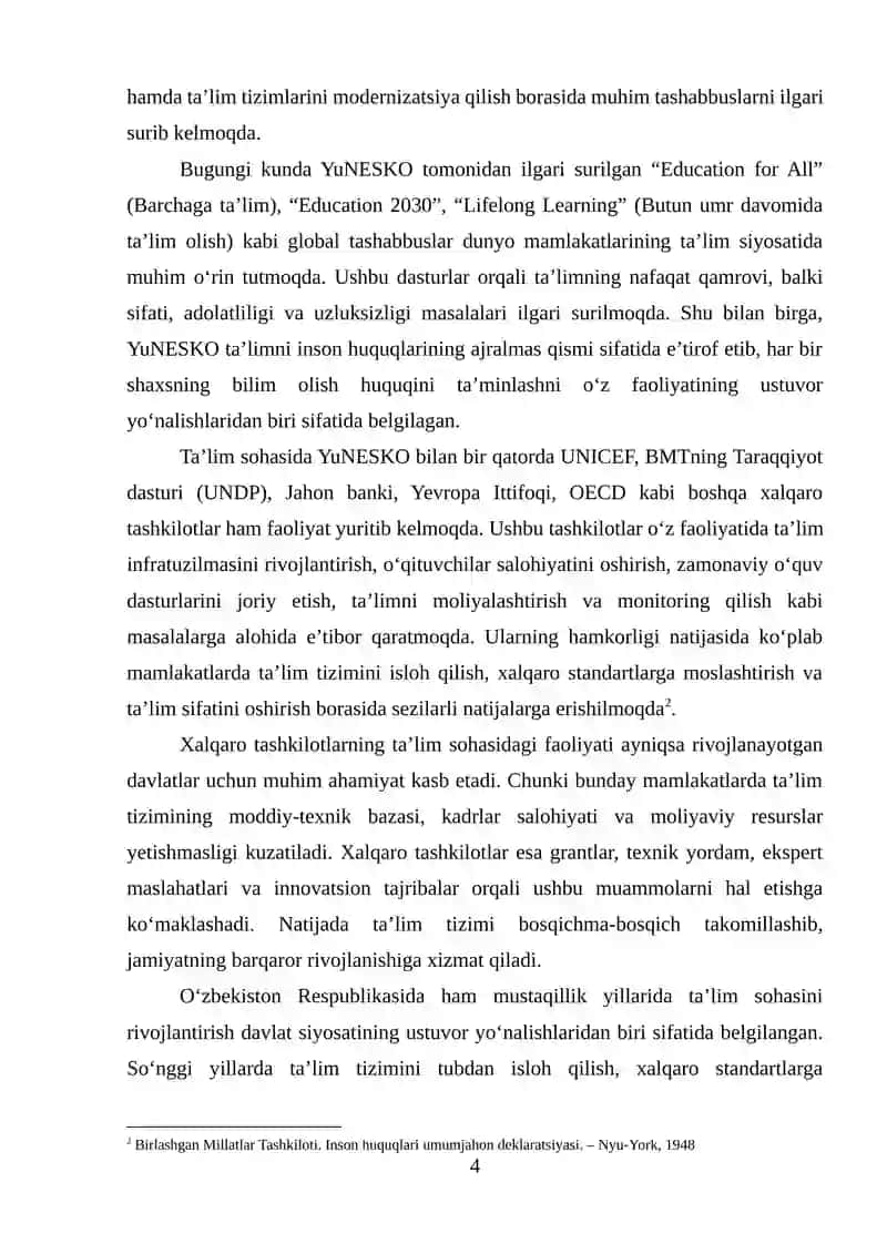 YUNESKO VA BOSHQA XALQARO TASHKILOTLARNING TA’LIM SOHASINI RIVOJLANTIRISHDAGI FAOLIYATI 3