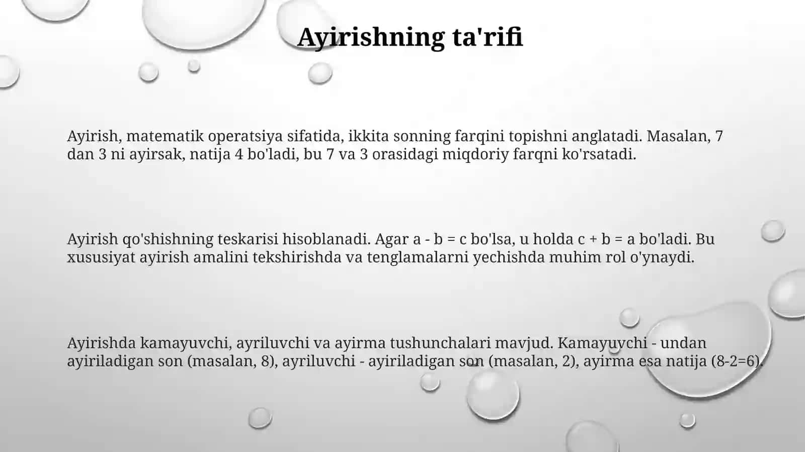 Ayirish va Bo'lish: Ta'riflar 3