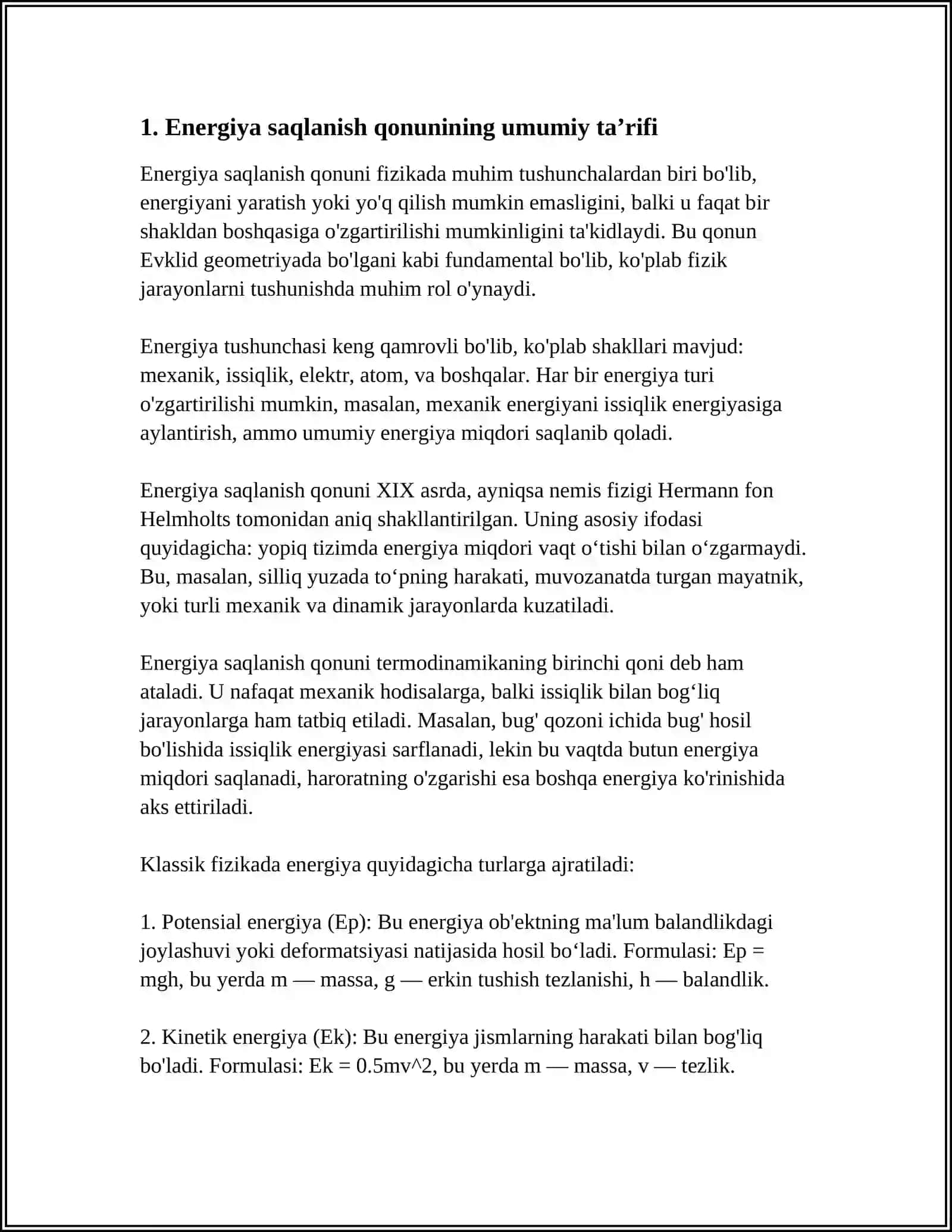 ENERGIYANING SAQLANISH VA AYLANISH QONUNI 3