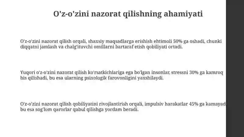 O'z-o'zini nazorat qilish 3