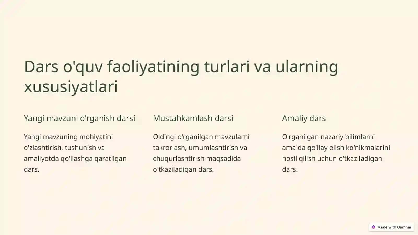 Dars o'quv faoliyatini tashkil etish shakli sifatida 3