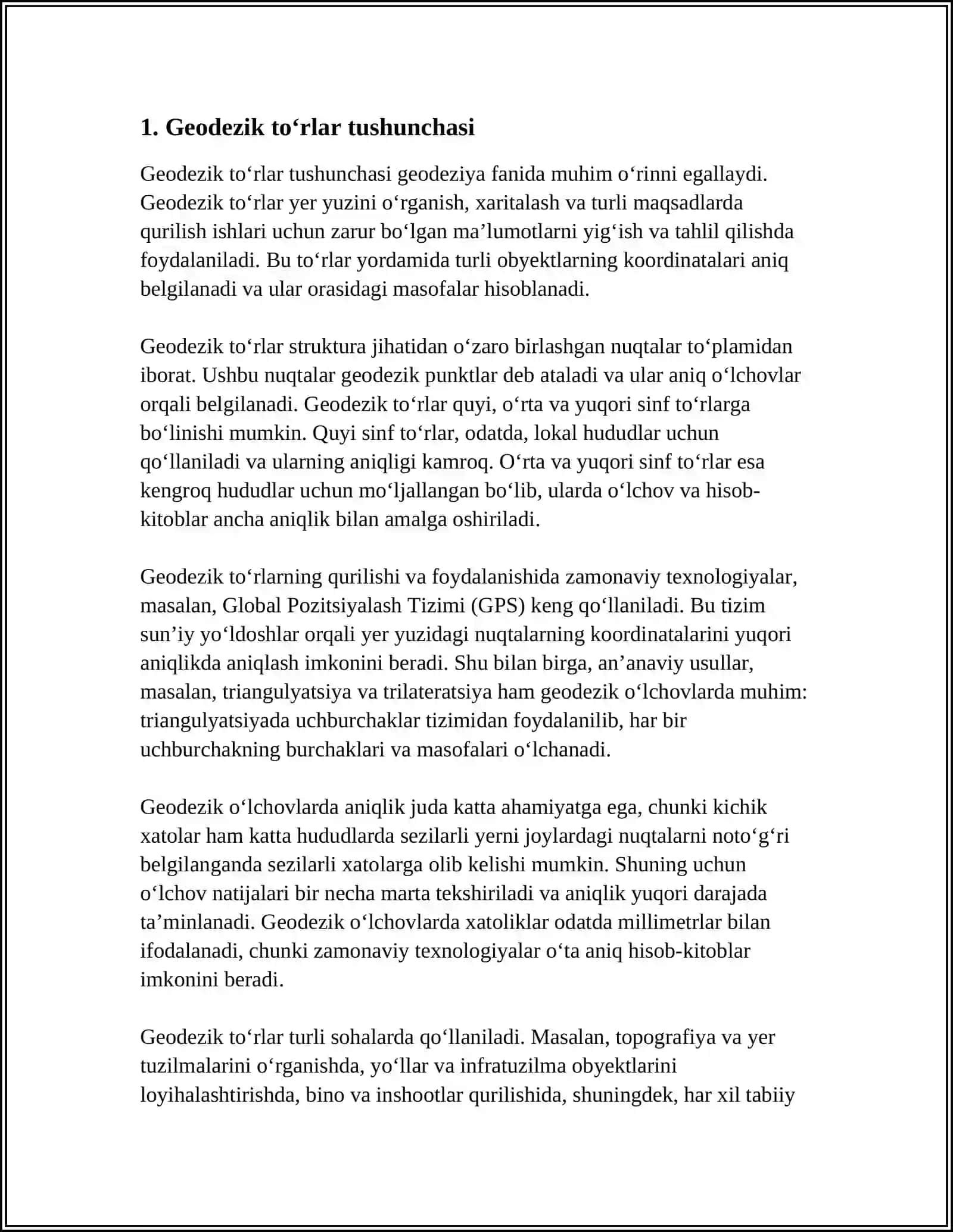 GEODEZIK TOʻRLARINI LOYIHALASH. GEODEZIK PUNKTLARNI REKOGNOSSIROVKA QILISH 3
