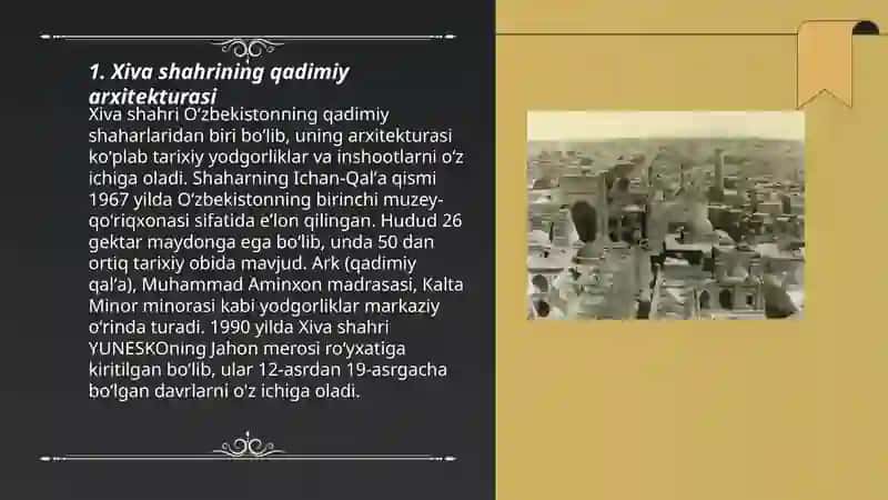 Xiva xonligi shaharlarining o'ziga xos sususiyatlari 3