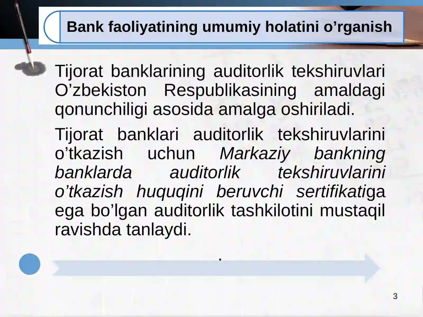 Banklarda auditorlik tekshiruvlari bo‘yicha buxgalteriya hisobi 3
