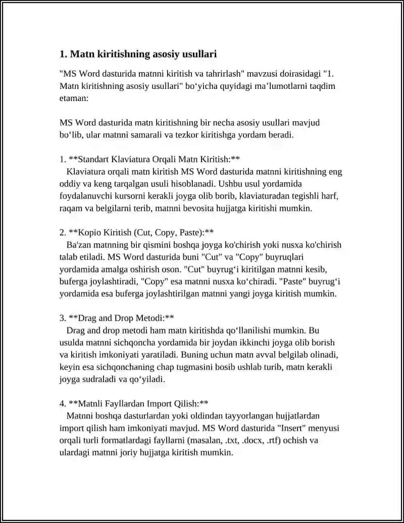 MS WORD DASTURIDA MATNNI KIRITISH VA TAHRIRLASH 3