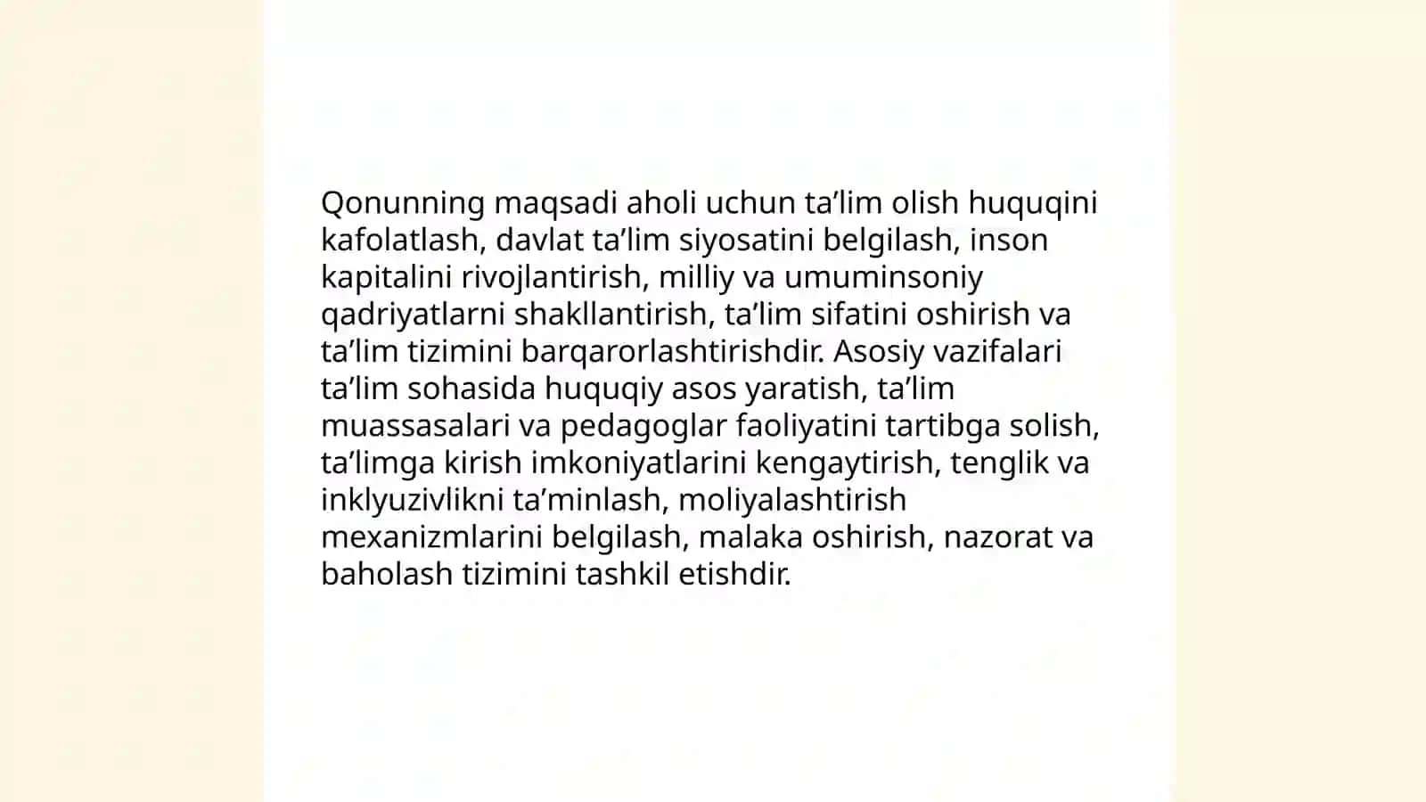 O'zbekiston Respublikasining Talim to'g'risidagi qonuni va uning mohiyati 3